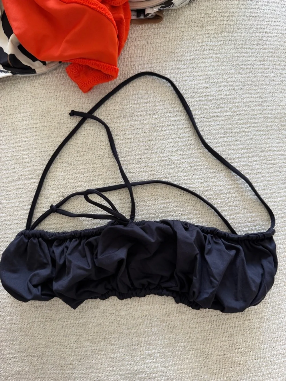 Frankie's Bikinis Black Ruched Halter Bikini Top